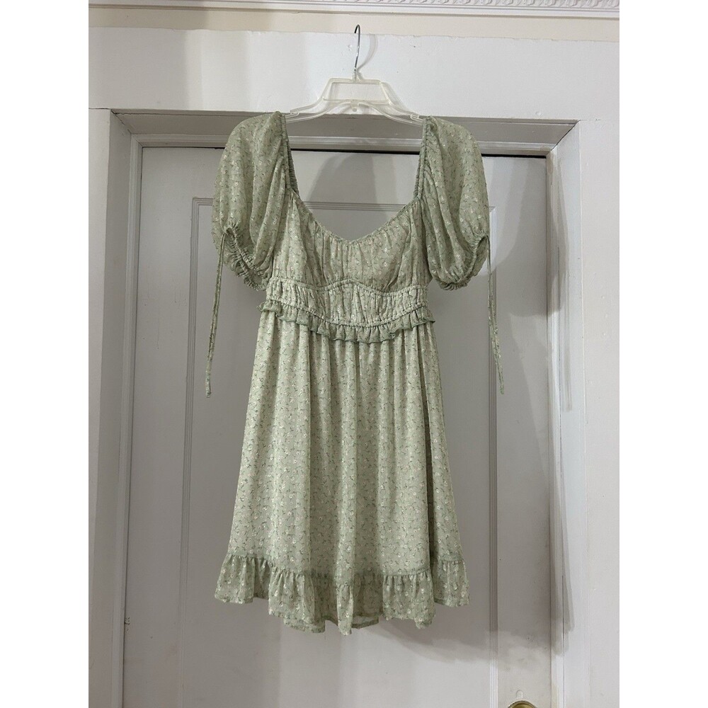 Lush Milkmaid Dress Mini Women’s Small Green Floral Cottagecore Fairy Feminine